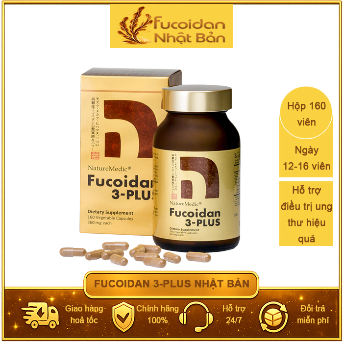 Fucoidan 3-Plus Nhật Bản hỗ trợ điều trị ung thư. Hộp 160 viên
