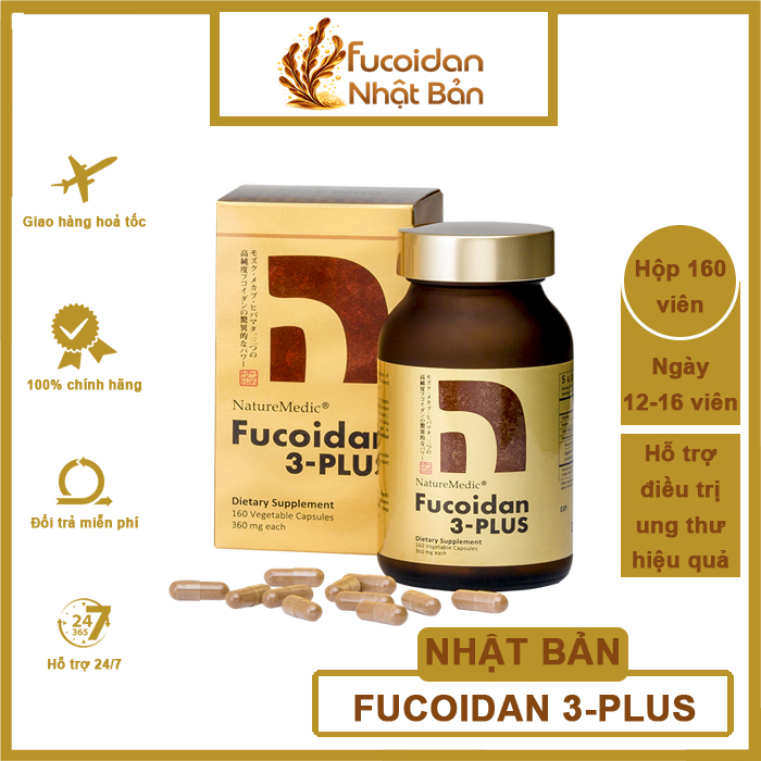 Fucoidan 3-Plus Nhật Bản hỗ trợ điều trị ung thư. Hộp 160 viên