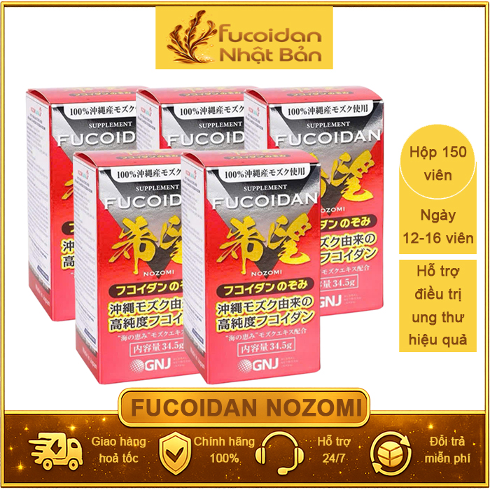 Combo 5 hộp Fucoidan Nozomi 150 viên tặng 4 hộp 60 viên dùng được 165 ngày