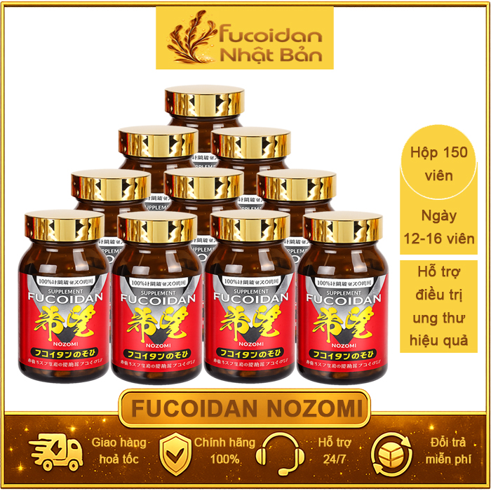 Combo 10 hộp Fucoidan Nozomi 150 viên tặng 8 hộp 60 viên dùng được 330 ngày