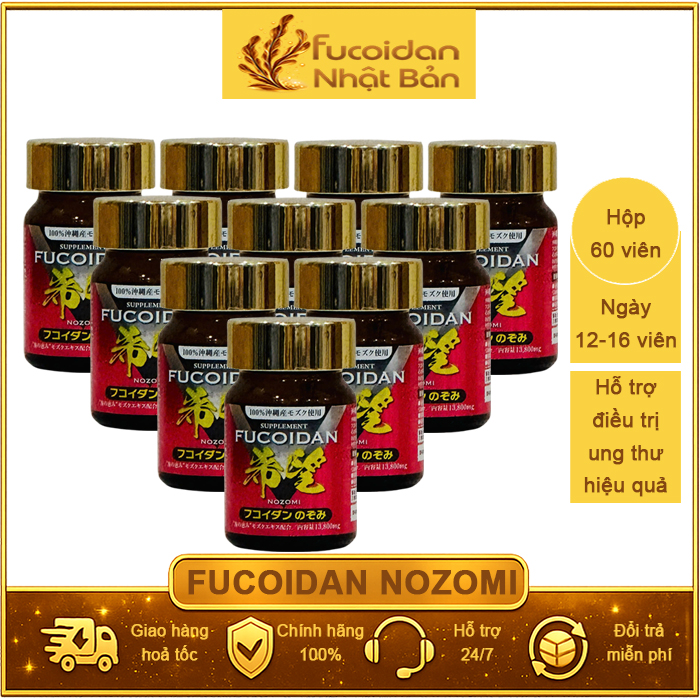 Combo 10 hộp Fucoidan Nozomi 60 viên tặng 5 hộp. Dùng trong 150 ngày